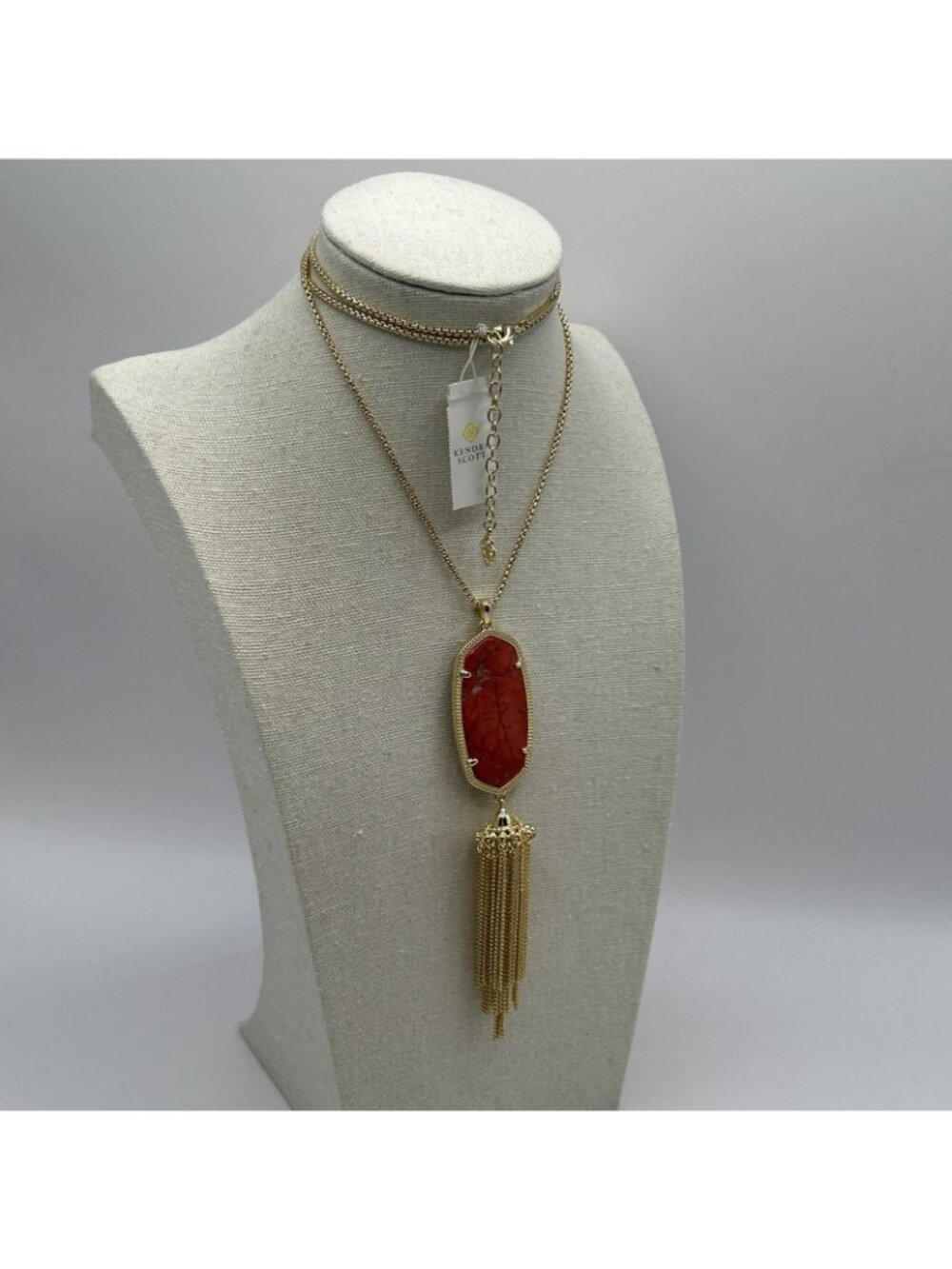 Kendra Scott Rayne Long Pendant Necklace in Bright Red Gold Plated New NWT Boho - Picture 15 of 16